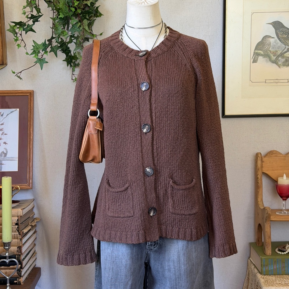 Brown Chunky Knit Cardigan Sweater Cottagecore M Indie Grunge Twilightcore